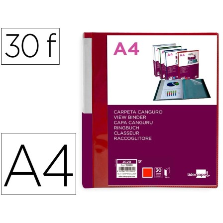 CARPETA LIDERPAPEL 30 FUNDAS CANGURO PP DIN A4 ROJO TRANSLUCIDO POR...