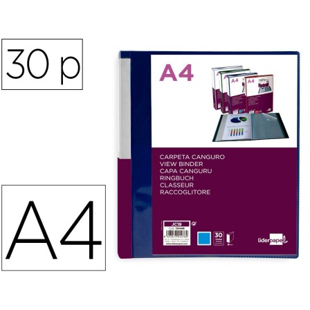 CARPETA LIDERPAPEL 30 FUNDAS CANGURO PP DIN A4 AZUL TRANSLUCIDO POR...