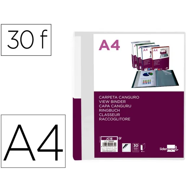 CARPETA LIDERPAPEL 30 FUNDAS CANGURO PP DIN A4 TRANSPARENTEPORTADA ...