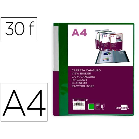 CARPETA LIDERPAPEL 30 FUNDAS CANGURO PP DIN A4 VERDE TRANSLUCIDO PO...