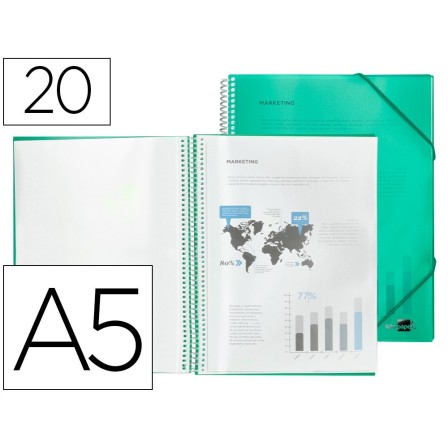 CARPETA LIDERPAPEL ESCAPARATE CON ESPIRAL 20 FUNDAS POLIPROPILENO D...