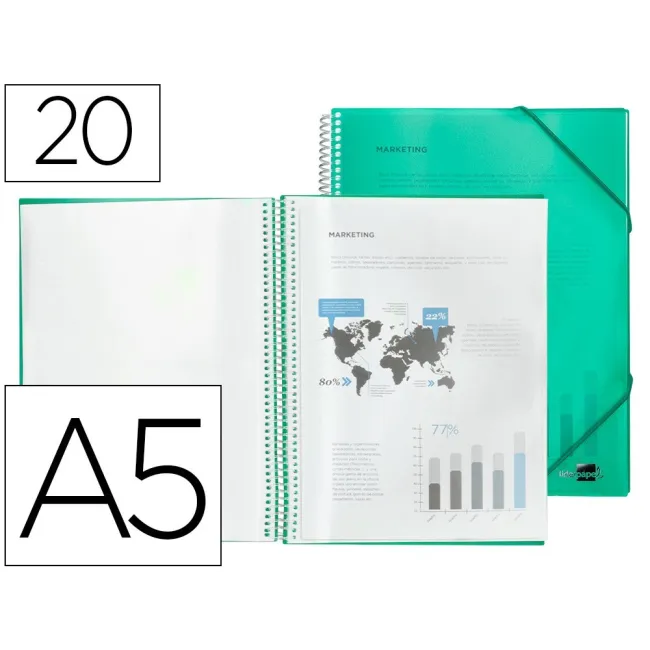 CARPETA LIDERPAPEL ESCAPARATE CON ESPIRAL 20 FUNDAS POLIPROPILENO D...