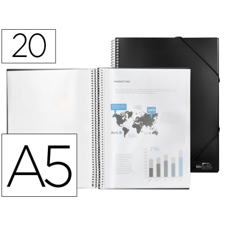CARPETA LIDERPAPEL ESCAPARATE CON ESPIRAL 20 FUNDAS POLIPROPILENO D...