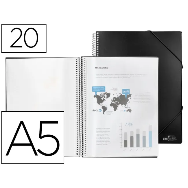 CARPETA LIDERPAPEL ESCAPARATE CON ESPIRAL 20 FUNDAS POLIPROPILENO D...