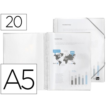 CARPETA LIDERPAPEL ESCAPARATE CON ESPIRAL 20 FUNDAS POLIPROPILENO D...