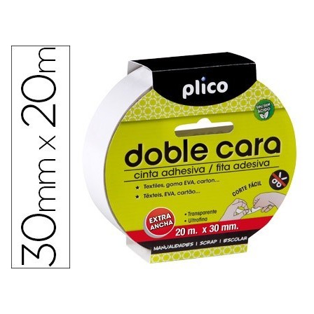 CINTA ADHESIVA PLICO DOBLE CARA 30MM X 20M