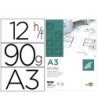 PAPEL DIBUJO LIDERPAPEL A3 297X420MM 90G/M2 VEGETAL SOBRE DE 12 HOJAS