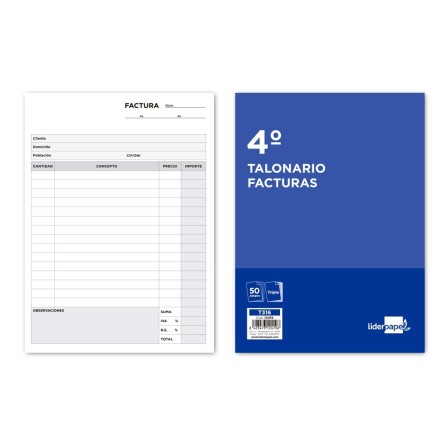 TALONARIO LIDERPAPEL FACTURAS CUARTO ORIGINAL Y 2 COPIAS T316 CON I...