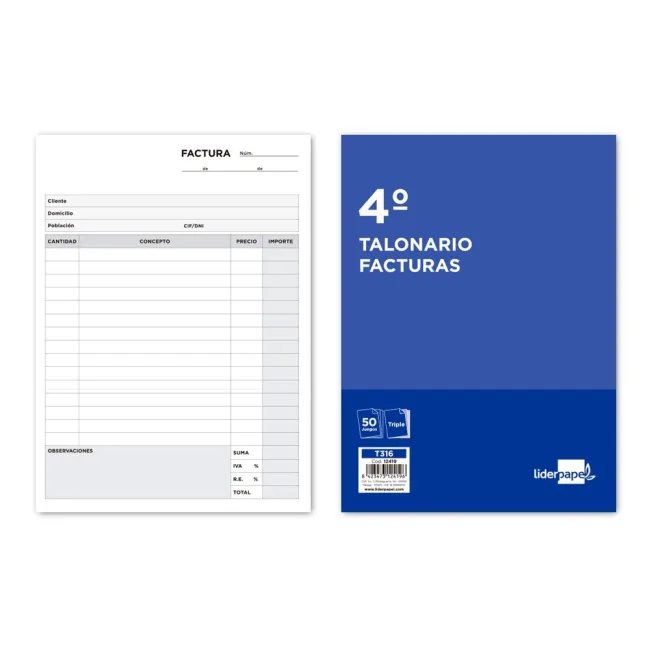 TALONARIO LIDERPAPEL FACTURAS CUARTO ORIGINAL Y 2 COPIAS T316 CON I...