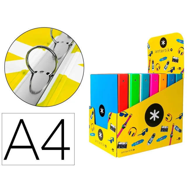 CARPETA LIDERPAPEL ANTARTIK A4 FORRADA 4 ANILLAS 25 MM REDONDAS COL...