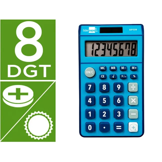 CALCULADORA LIDERPAPEL BOLSILLO XF09 8 DIGITOS SOLAR Y PILAS COLOR ...