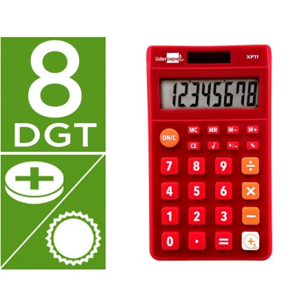 CALCULADORA LIDERPAPEL BOLSILLO XF11 8 DIGITOS SOLAR Y PILAS COLOR ...