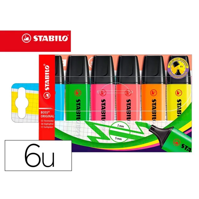 ROTULADOR STABILO BOSS FLUORESCENTE 70 ESTUCHE DE 6 UNIDADES COLORE...