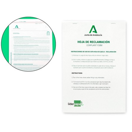 LIBRO LIDERPAPEL HOJAS DE RECLAMACIONES JUNTA DE ANDALUCIA DIN A4 2...