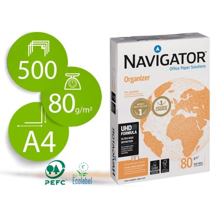PAPEL FOTOCOPIADORA NAVIGATOR DIN A4 80 GRAMOS -4 TALADROS PAPEL MU...