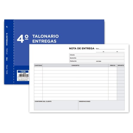 TALONARIO LIDERPAPEL ENTREGAS CUARTO ORIGINAL Y 2 COPIAS T329 APAISADO