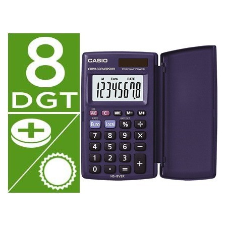 CALCULADORA CASIO HS-8VER BOLSILLO 8 DIGITOS CONVERSION MONEDA CON ...