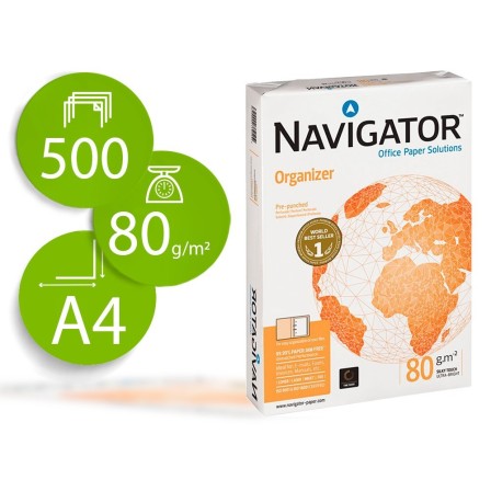 PAPEL FOTOCOPIADORA NAVIGATOR DIN A4 80 GRAMOS 2 TALADROS PAPEL MUL...