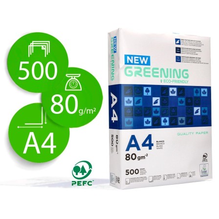 PAPEL FOTOCOPIADORA GREENING DIN A4 80 GRAMOS PAQUETE DE 500 HOJAS