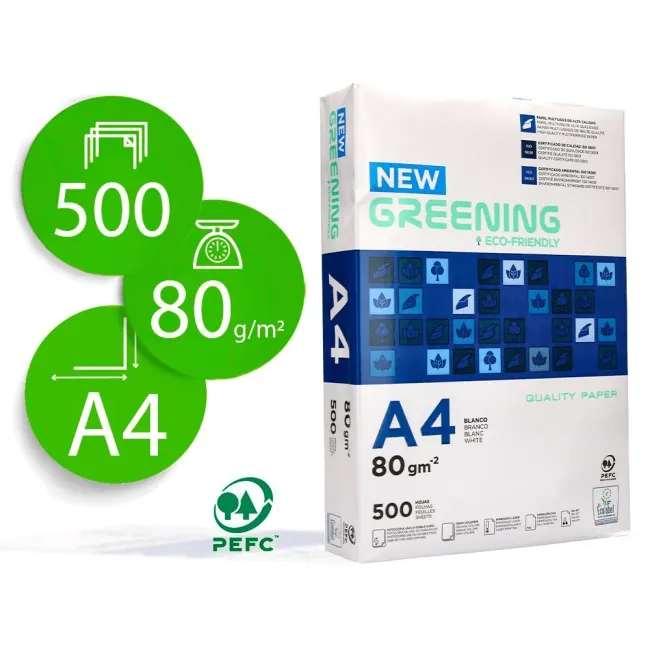 PAPEL FOTOCOPIADORA GREENING DIN A4 80 GRAMOS PAQUETE DE 500 HOJAS