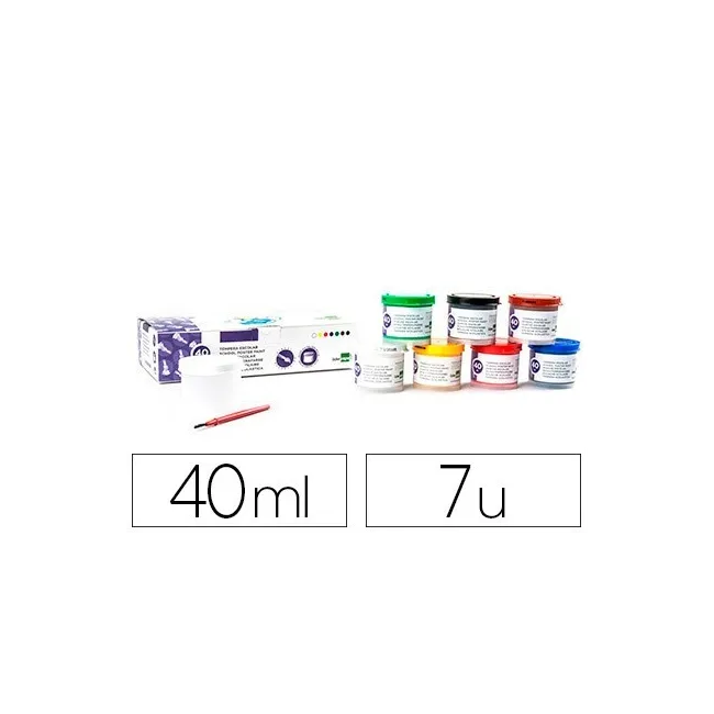 TEMPERA LIDERPAPEL ESCOLAR 40 ML 7 COLORES SURTIDOS + PINCEL