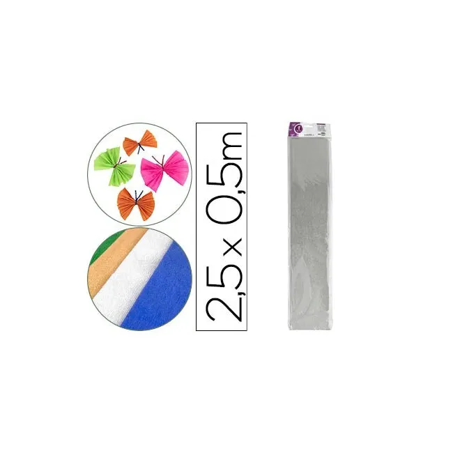 PAPEL CRESPON LIDERPAPEL 50 CM X 2.5M METALIZADO PLATA