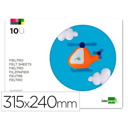 BLOC TRABAJOS MANUALES LIDERPAPEL FIELTRO 240X315MM 10 HOJAS COLORE...