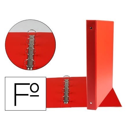 CARPETA LIDERPAPEL 4 ANILLAS 25 MM REDONDAS PLASTICO FOLIO COLOR ROJO