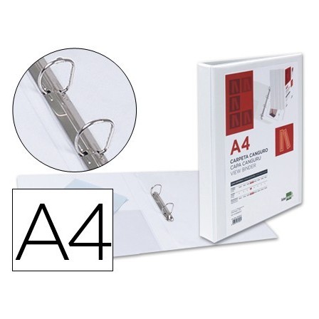 CARPETA CANGURO 2 ANILLAS MIXTAS 25MM LIDERPAPEL A4 PLASTICO BLANCA