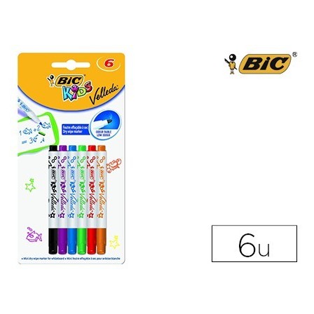 ROTULADOR BIC KIDS VELLEDA PARA PIZARRA BLISTER DE 6 COLORES SURTIDOS