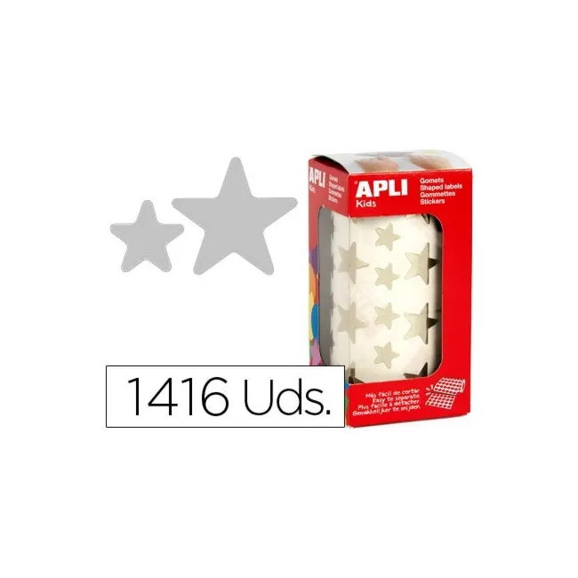 GOMETS AUTOADHESIVOS ESTRELLAS GRANDES PLATA EN ROLLO CON 1416 UNID...