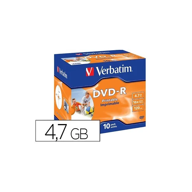 DVD-R VERBATIM IMPRIMIBLE CAPACIDAD 4.7GB VELOCIDAD 16X 120 MIN PAC...
