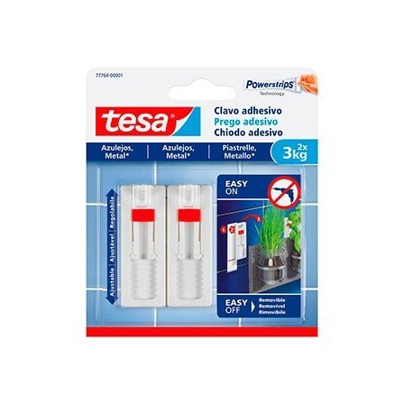 CLAVO AUTOADHESIVO TESA AJUSTABLE PARA AZULEJOS SUJECION HASTA 3 KG