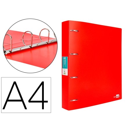 CARPETA LIDERPAPEL 4 ANILLAS MIXTAS 40 MM POLIPROPILENO DIN A4 ROJO...