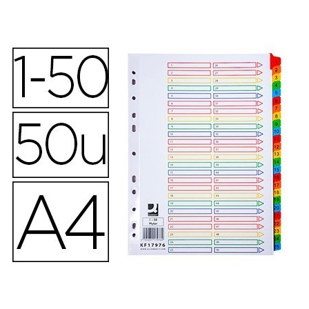 SEPARADOR NUMERICO Q-CONNECT PLASTICO 1-50 JUEGO DE 50 SEPARADORES ...