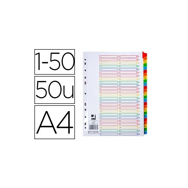 SEPARADOR NUMERICO Q-CONNECT PLASTICO 1-50 JUEGO DE 50 SEPARADORES ...