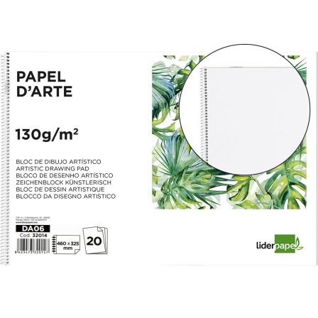 BLOC DIBUJO LIDERPAPEL ARTISTICO ESPIRAL 460X325MM 20 HOJAS 130G M2...