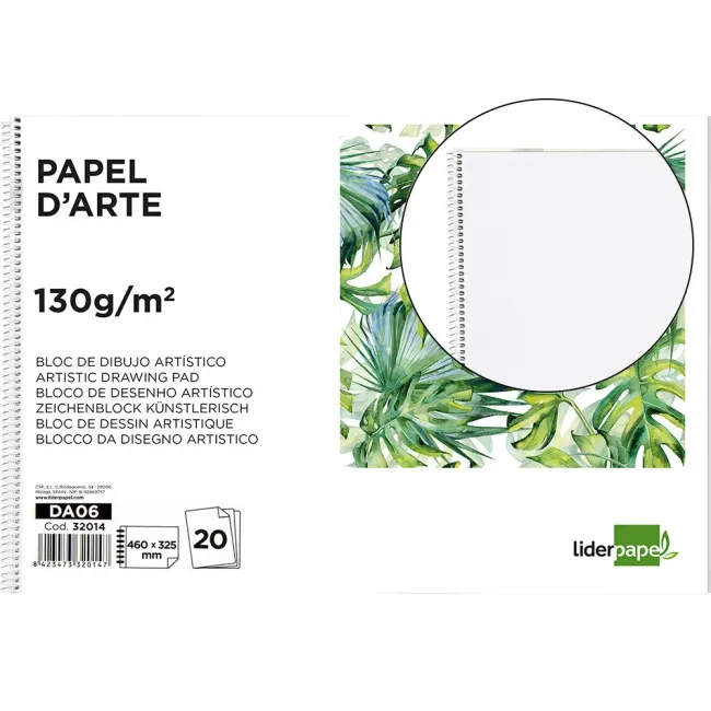 BLOC DIBUJO LIDERPAPEL ARTISTICO ESPIRAL 460X325MM 20 HOJAS 130G M2...