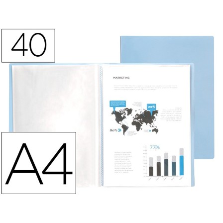 CARPETA LIDERPAPEL ESCAPARATE 40 FUNDAS POLIPROPILENO DIN A4 CELEST...