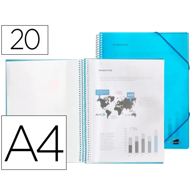 CARPETA LIDERPAPEL ESCAPARATE CON ESPIRAL 20 FUNDAS POLIPROPILENO D...