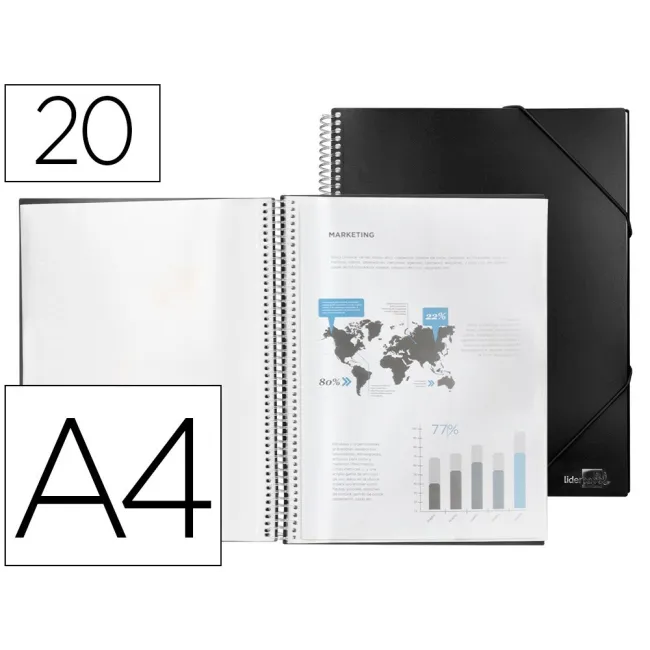 CARPETA LIDERPAPEL ESCAPARATE CON ESPIRAL 20 FUNDAS POLIPROPILENO D...