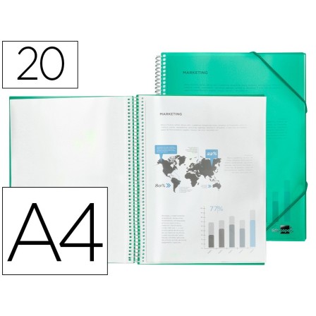 CARPETA LIDERPAPEL ESCAPARATE CON ESPIRAL 20 FUNDAS POLIPROPILENO D...