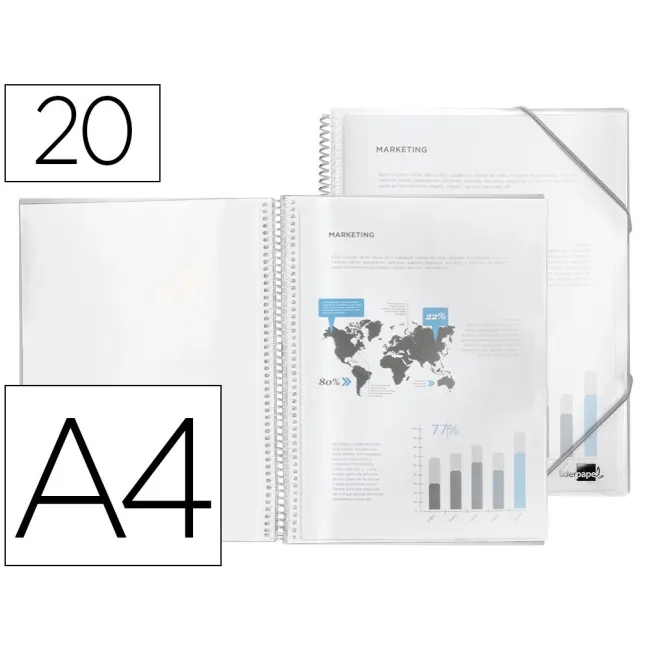 CARPETA LIDERPAPEL ESCAPARATE CON ESPIRAL 20 FUNDAS POLIPROPILENO D...