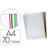FUNDA MULTITALADRO Q-CONNECT DIN A4 70 MC CRISTAL CON BORDE COLORES...