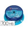 CD-R VERBATIM CAPACIDAD 700MB VELOCIDAD 52X 80 MIN TARRINA DE 25 UN...