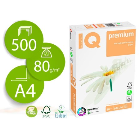 PAPEL FOTOCOPIADORA IQ PREMIUM DIN A4 80 GRAMOS PAQUETE DE 500 HOJAS