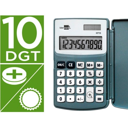 CALCULADORA LIDERPAPEL BOLSILLO XF15 10 DIGITOS CON TAPA SOLAR Y PI...