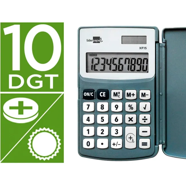 CALCULADORA LIDERPAPEL BOLSILLO XF15 10 DIGITOS CON TAPA SOLAR Y PI...