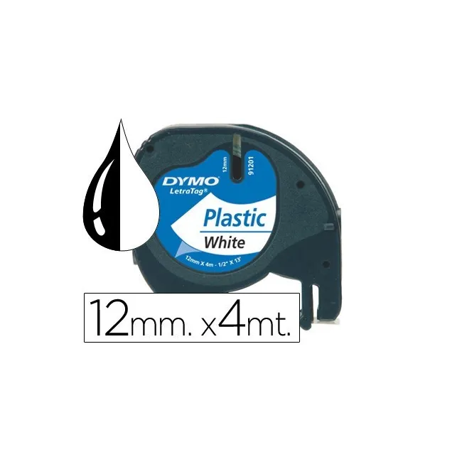 CINTA DYMO 12MMX4MT -NEGRO/BLANCO PERLA PARA MAQUINA LETRATAG 91201
