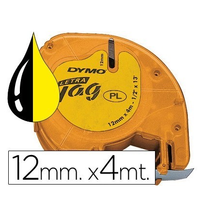 CINTA DYMO 12MMX4MT -NEGRO/HIPERAMARILLO PARA MAQUINA LETRATAG